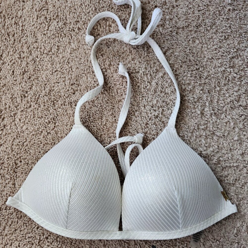 Victoria Secret Triangle Push Up Swim Tie Top Shine White M